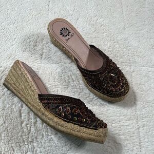Vintage Y2K Yellow Box Beaded Sequin Kina Espadrilles Sandals